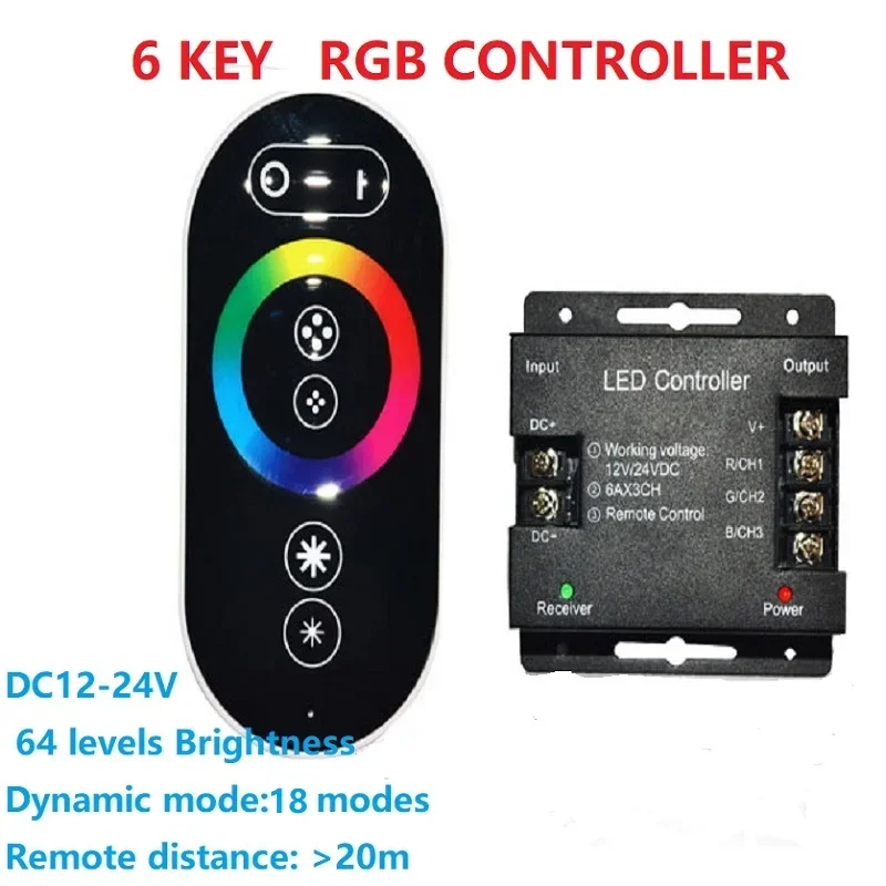 QTTULED PWM Controller RGB Single Color Dimmer Switch Wireless RF Touch Remote for Led Strip Speed Brightness Control 5V 12V 24V