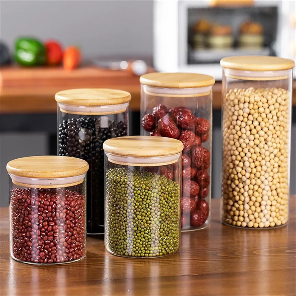 1PC Glass Packing Bottle Clear Empty Seal Bottle Round Bucket Storage Biscuit Jar Food Grade Sealed Cans Tank Kitchen Containers