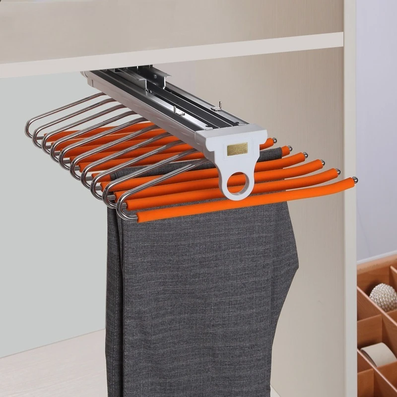 top mount retractable single double row trouser pull out damping pants rack multi color wardrobe storage hardware