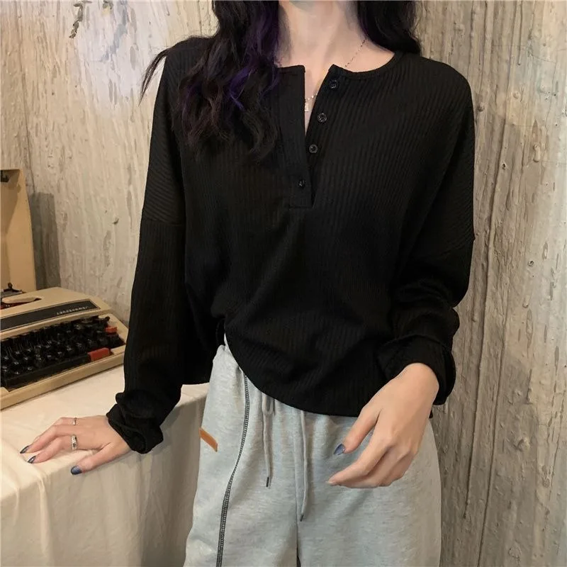 Short Top for Women with A Sense of Design Paired with Autumn Hot Items Loose Comfortable Simple Casual  Long Sleeved T-shirt
