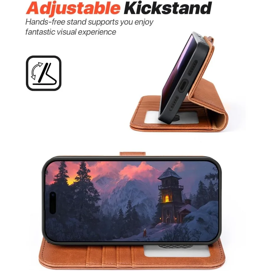 حافظة محفظة قابلة للفصل لهاتف آيفون 17 برو ماكس مع حامل بطاقة 2 في 1 من جلد البولي يوريثان مع حامل حجب RFID وحزام معصم