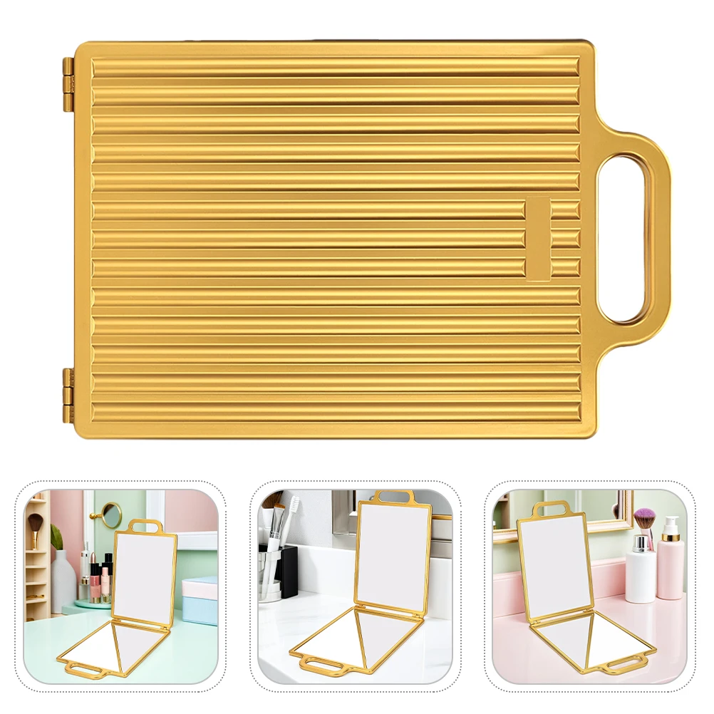 

Dual Sided Folding Gold Salon Hairdressing Makeup Vanity Travel Portable Lightweight Mirror For Self Haircut Barber