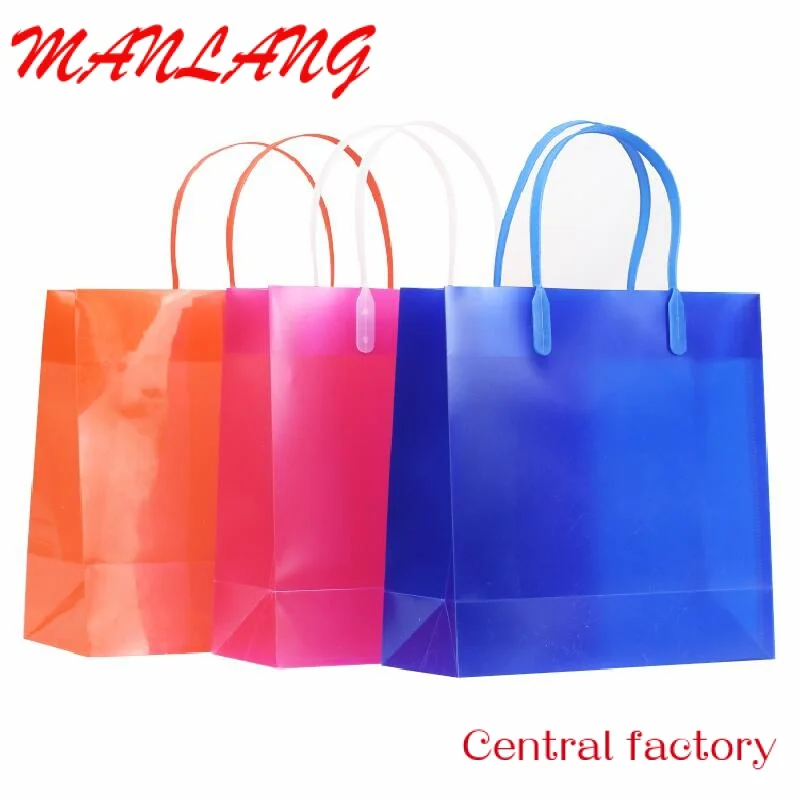 Sac à provisions en plastique PVC transparent personnalisé avec logo, sacs à poignée transparents, emballage pour cadeaux, vente en gros