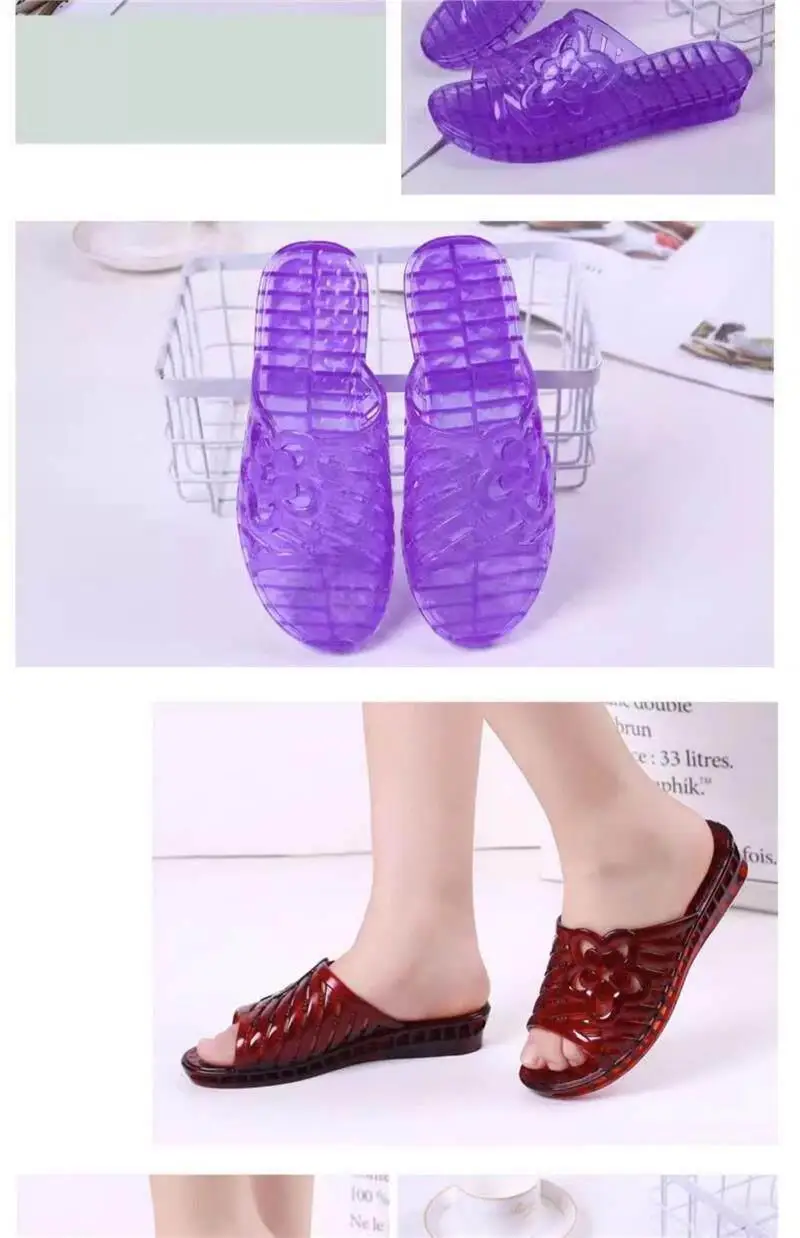 Sandalias de gelatina de cristal para mujer, talla grande, con soporte de plástico, antideslizantes para baño, sandalias de p...