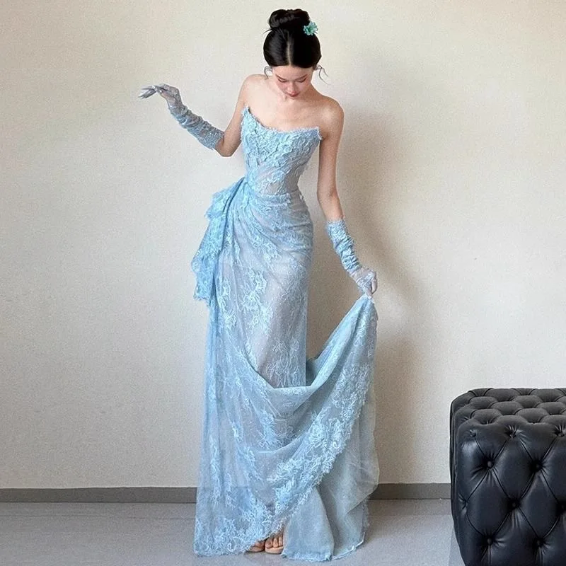 

B-020 Evening Dress, Women's Luxury 2025 New Style, strapless lace, exquisite engagement, niche bride toast dress