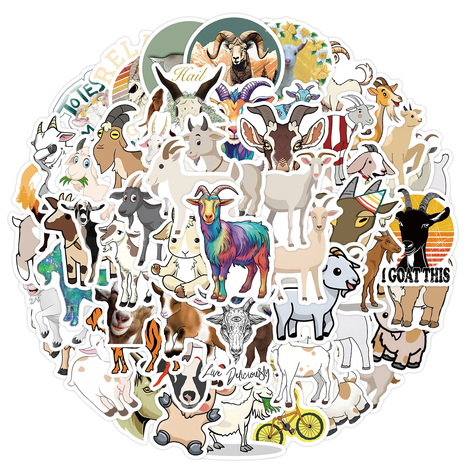 60PCS Goat Small Animal Graffiti Stickers Cute Lamb Decal DIY Notebook Phone Guitar Fridge Luggage Waterproof Sticker Kid Toy