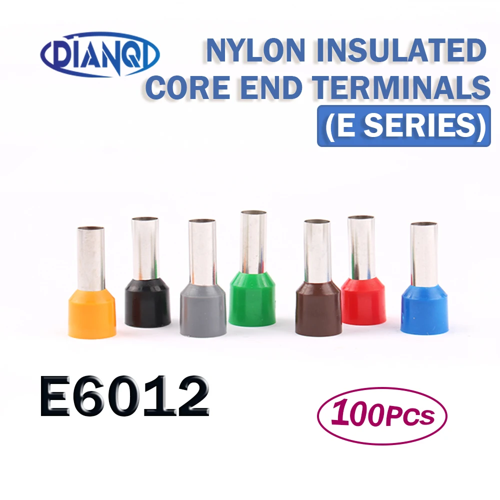 DIANQI E6012 Tube insulating terminals 6MM2 100PCS/Pack Cable Wire Connector Insulating Crimp Terminal Insulated Connector E-