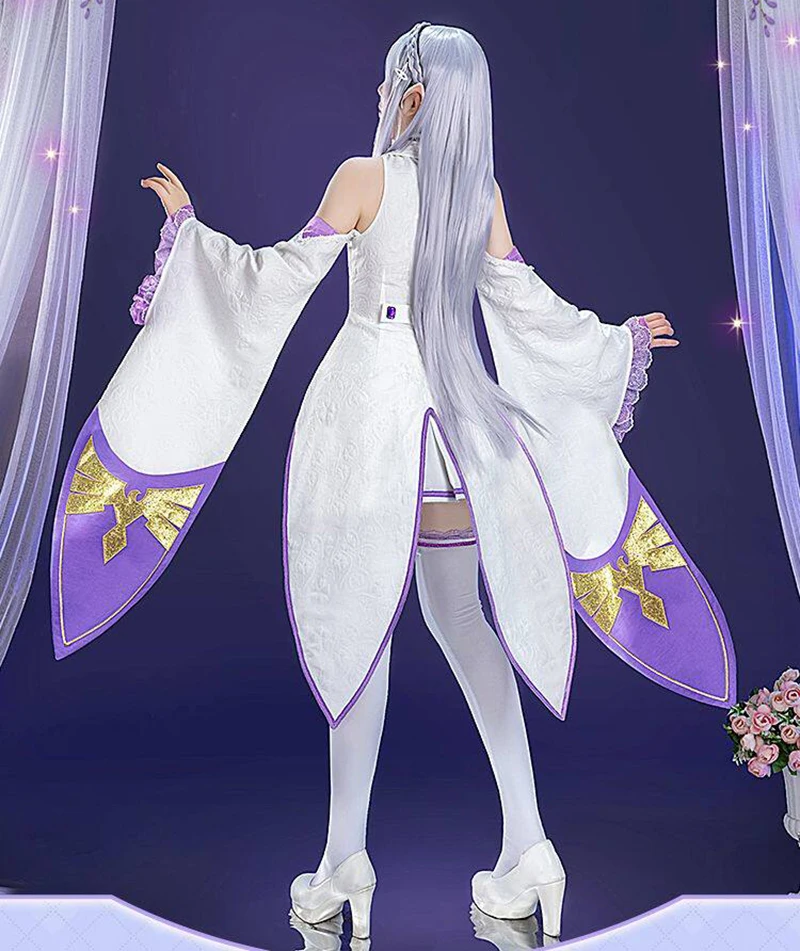 Anime Re Zero Kara Hajimeru Isekai Seikatsu Emilia Cosplay Costumes Women Dress With Headdress For Halloween Party Lolita Cos view 2