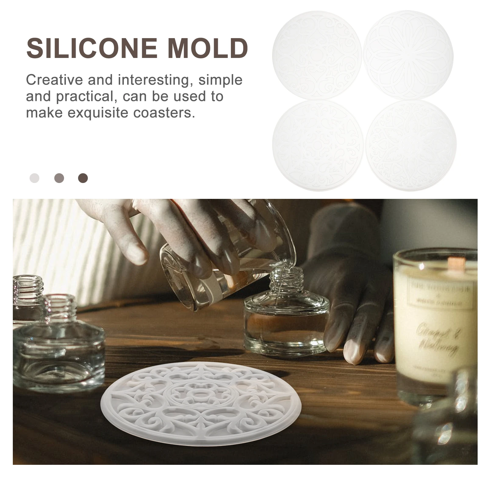 

4pcs Coaster Silicone Mold DIY Crystal Epoxy Round Shape Cup Mat Mold Craft Handicraft Coasters Making Easy Demoulding Fine