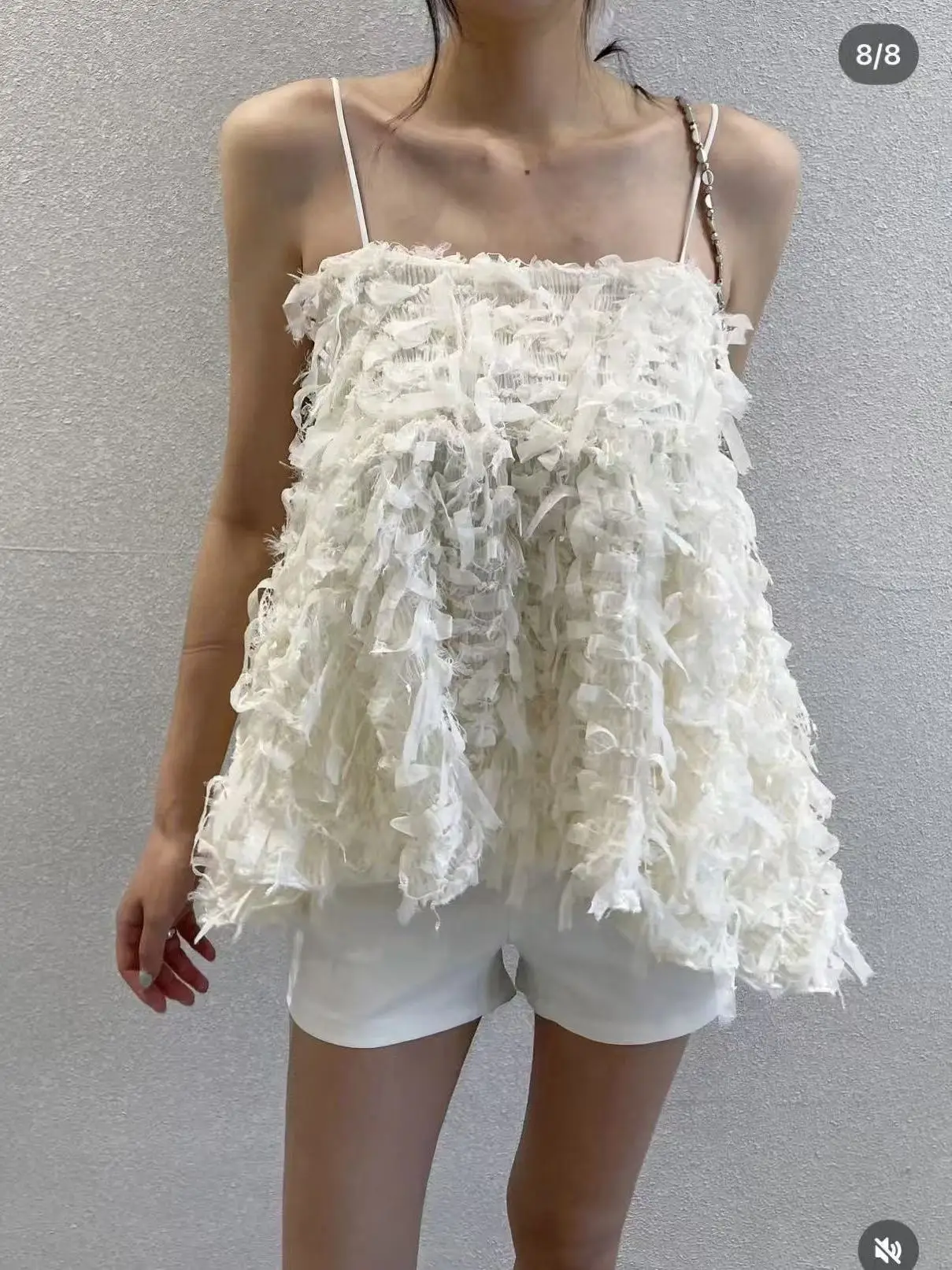 Chic Off-Shoulder Slimming Tassel Trim Irregular Hemline Women's Tank Top Backless Cotton Polyester Blend Summer Outerwear
