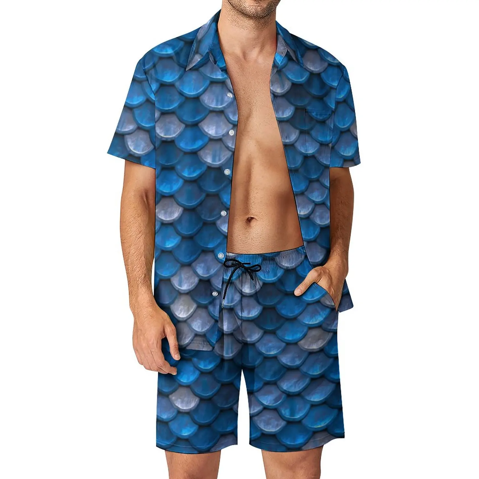 Sparkly Mermaid Scales 3D Print Men Shirt Sets Short Sleeve Shirt Oversized Beach Shorts Streetwear Hawaiian Suits Clothes