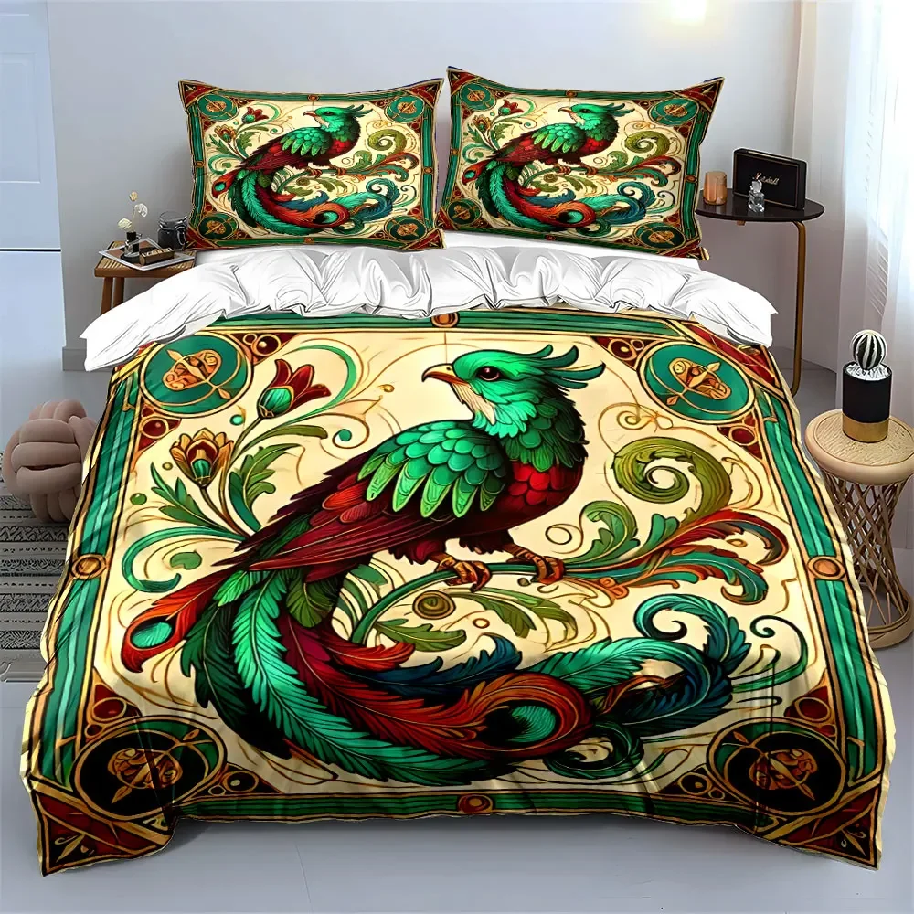 Colorful Bird Art Decoration Set Bedding Set with 1 Duvet Cover 2 Pillowcases Single Double King Queen, Gift