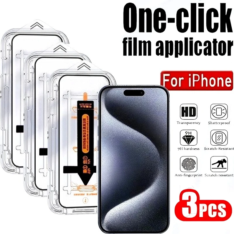 

3Pcs High Clear Screen Protector for iPhone 17 16 15 14 Pro Max 16 15 14 Plus 13 12 11 Pro 17 Air X XR Full Cover Tempered Glass