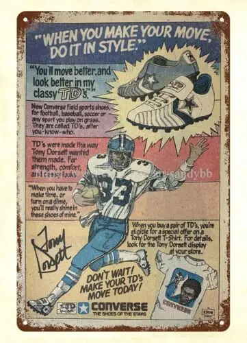 art and posters 1978  TONY DORSETT  shoes metal tin sign