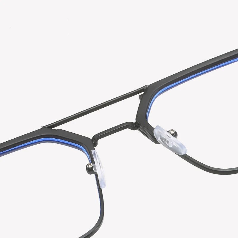 Occhiali da uomo senza prescrizione anti-luce blu a doppio ponte in metallo, stile retrò, occhiali che cambiano le sopracciglia, con protezione UV