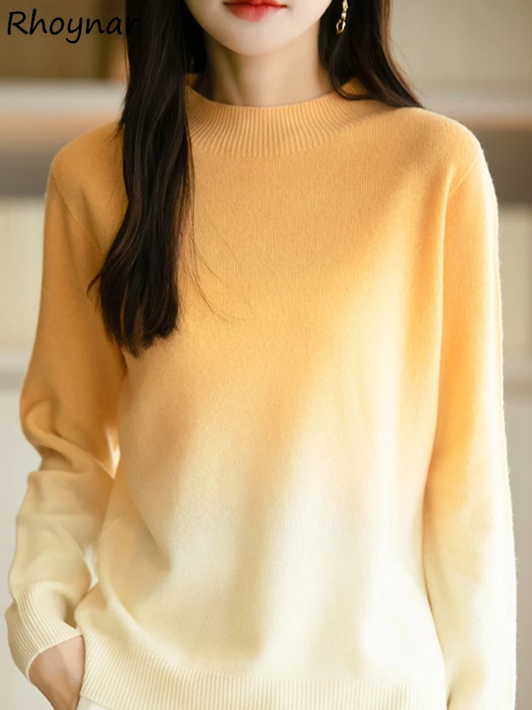 Pullovers Women Gradient O-neck Fashion Simple Trendy Comfortable Tops Graceful Delicate Winter All-match Retro Sweaters Ins