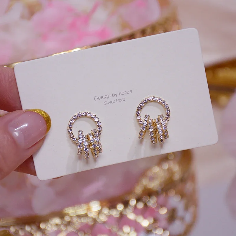 Korea Hot Fashion Jewelry Exquisite AAA Zircon 14K Gold plated Earrings Elegant Simple Round Women\'s Birthday Gift Earring