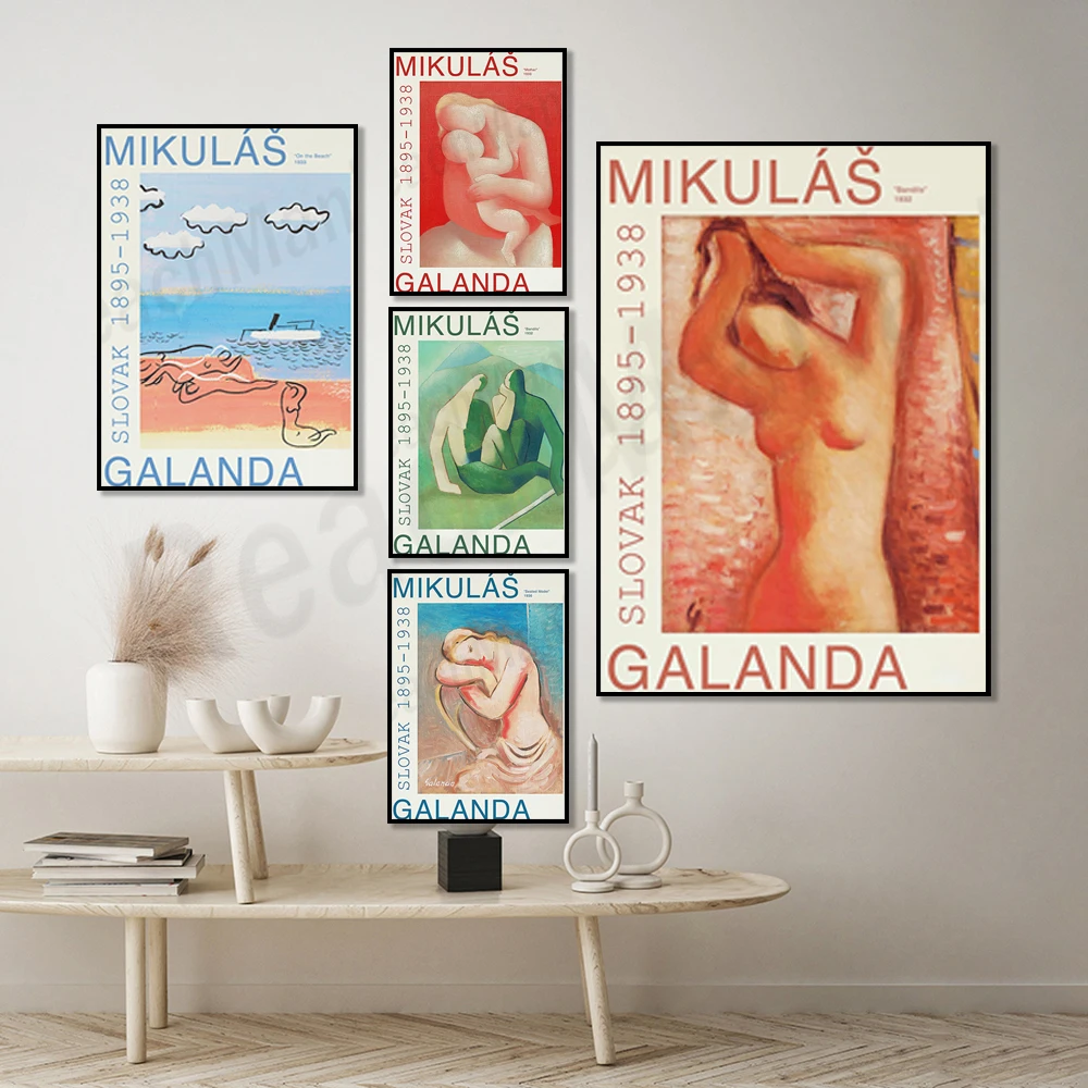 Mikulas Galanda poster, beach, after bath poster, seated mannequin, mother poster, vintage painting, exhibition poster, print