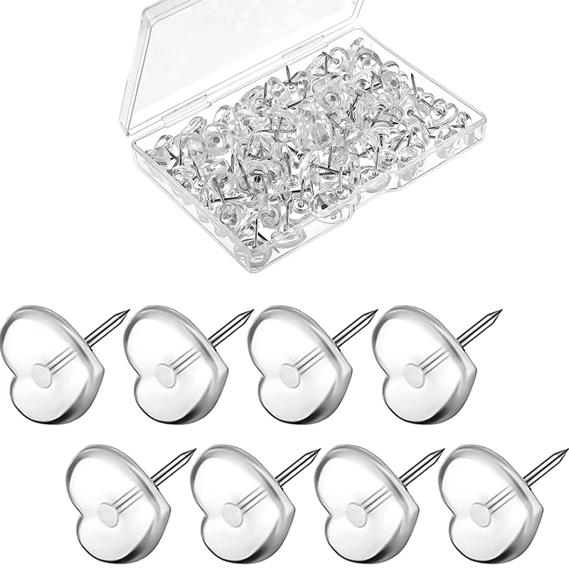 50/100 PCS Flat Clear Love Push Pins for Wall Thumb Tacks for Bulletin Board Shadow Box Display Thumbtack for Cork Board