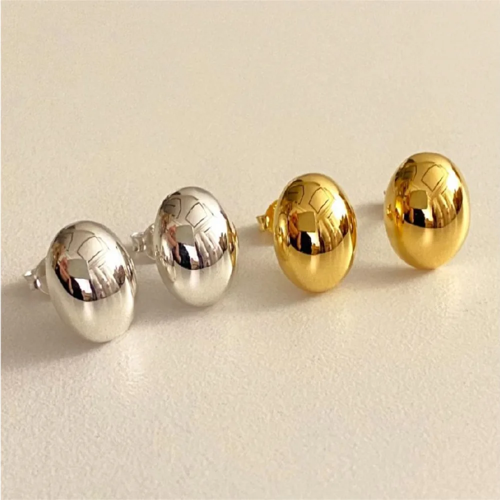 

S'STEEL Sterling Silver 925 Korean Oval Stud Earring For Women Trendy Designer Luxurious Gold Earings Dating Fine Jewelry