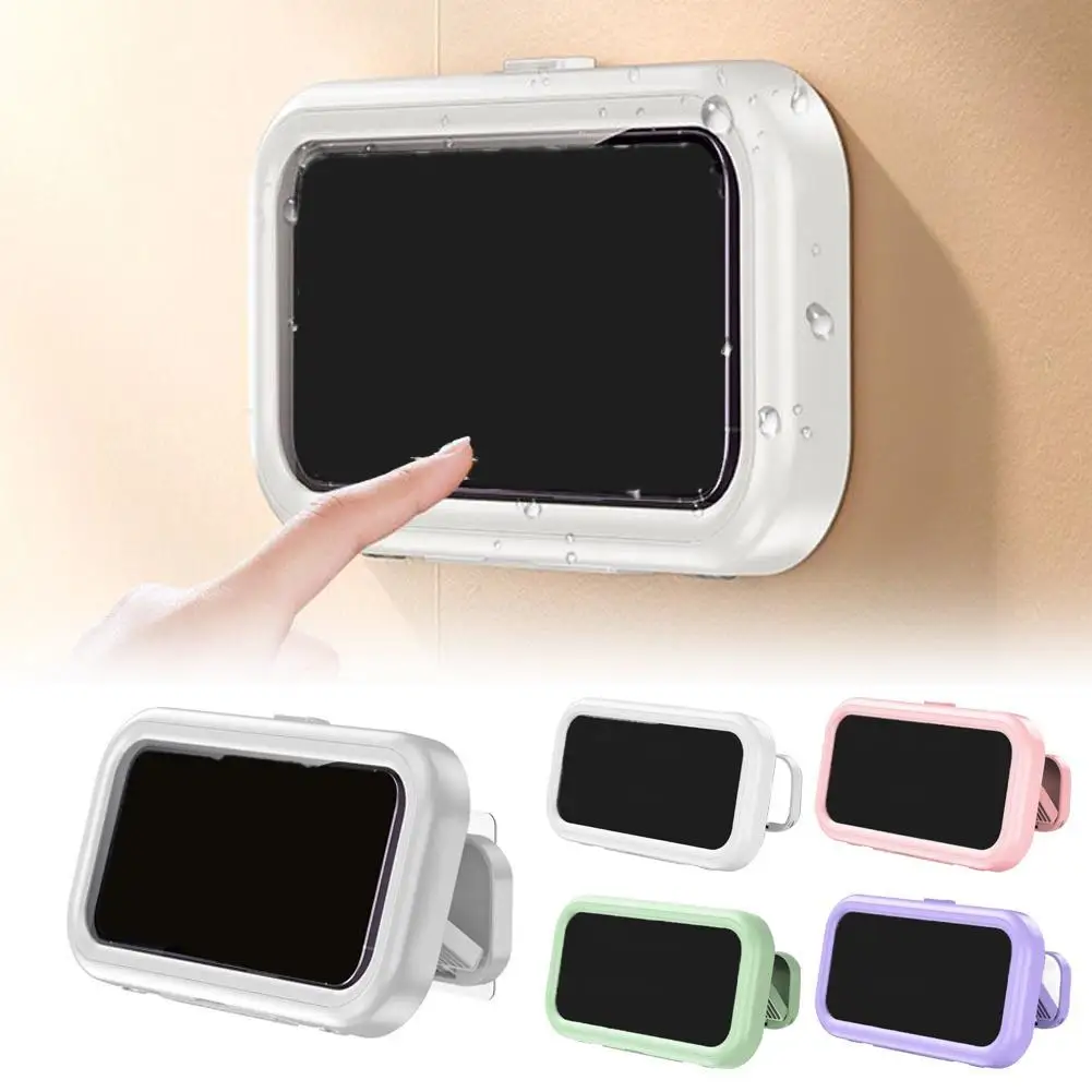 Waterproof Shower Phone Holder Wall Mount Case 360 Degree Rotating Anti Fog Touch Screen No Drill for Bathroom Kitchen