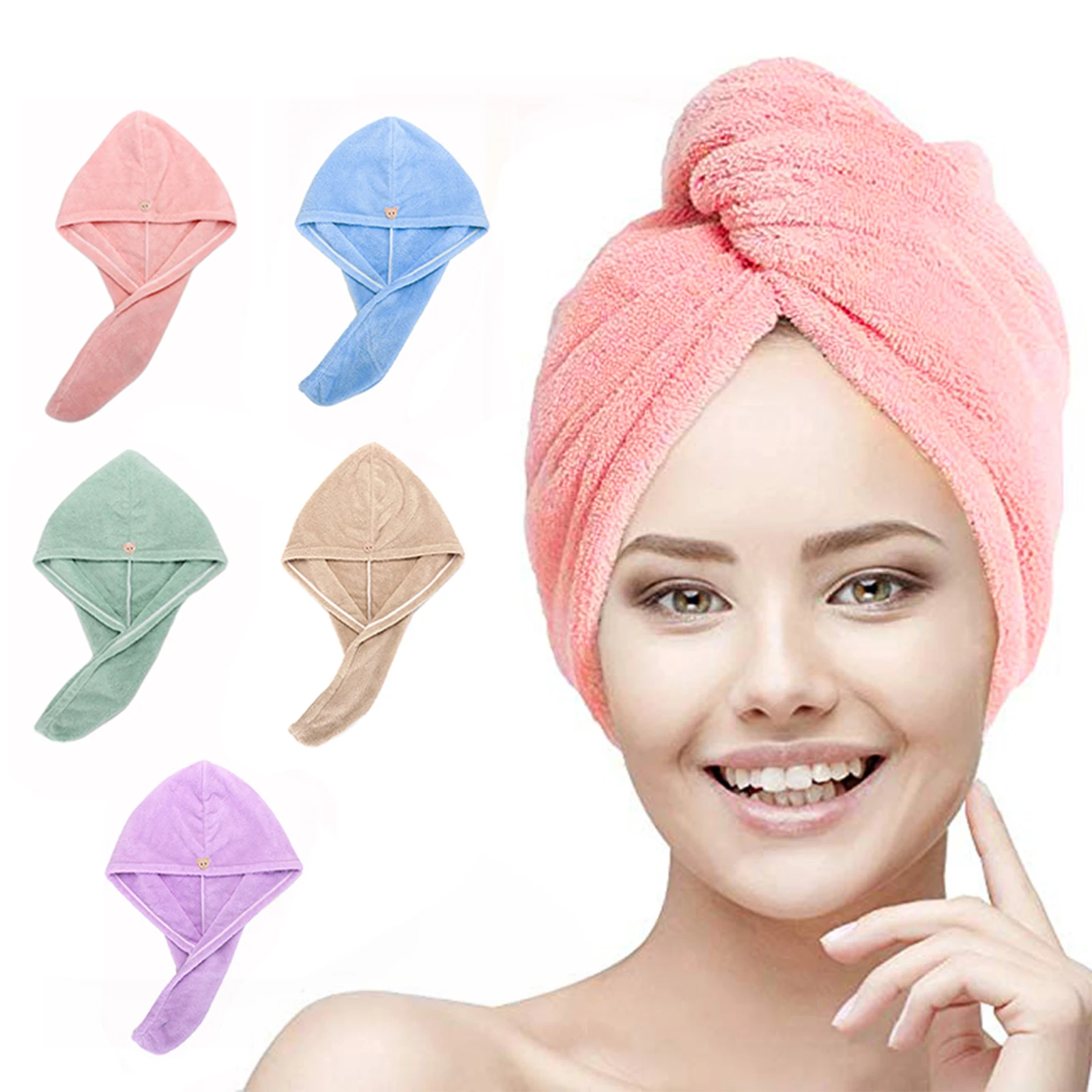 Quick-dry Hair Towel Women Hair Drying Hat Cap Hat Bath Hat Microfiber Solid Towel Cap Super Absorption Towel for Bath Tool