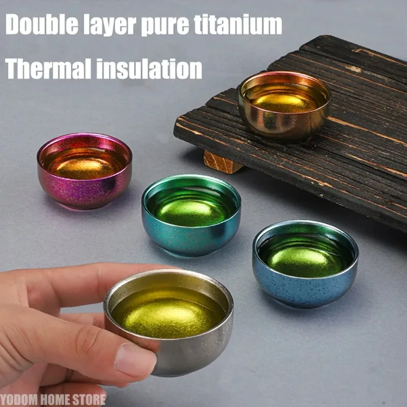Cute Cup Titanium Tea 50ml Anti Camping Portable Set Storage Double Layer Outdoor Scalding Lightweight Tea Supplies Coffee Cups