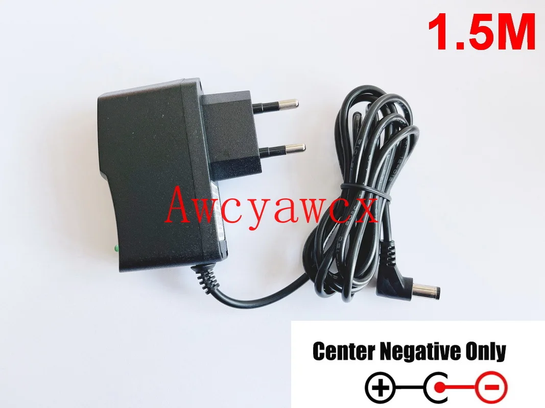 High quality AC/DC 9V 500mA 600mA 1A Switching Power Supply adapter Reverse Polarity Negative Inside 1.5M cable  right angle