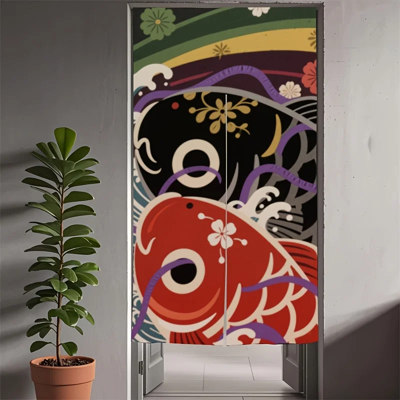 Samurai and Dragon Door Curtain - Traditional Warrior Motif Room Divider Privacy Drape for Dressing Room Bathroom