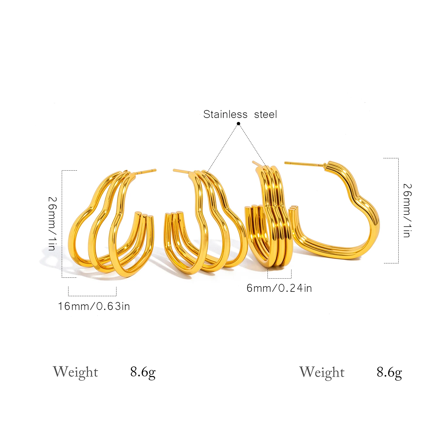 أقراط على شكل قلب للنساء - ستانلس ستيل مطلي بالذهب عيار 18 قيراط مضاد للحساسية - أقراط كلاسيكية بسيطة باللون الذهبي هدية