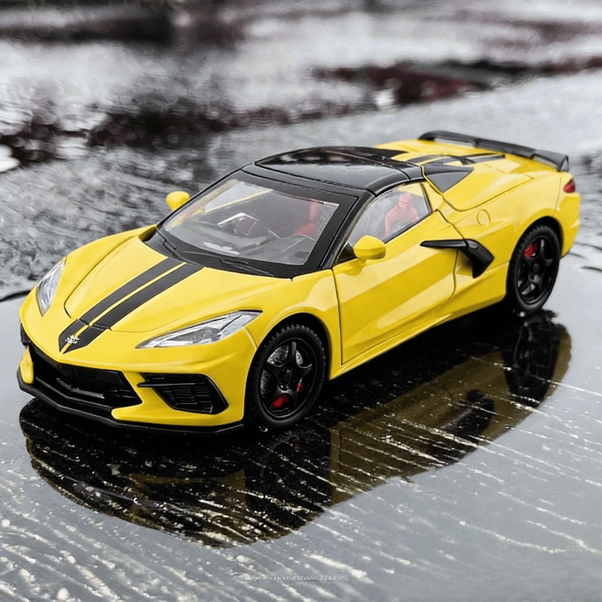 1:22 C8 Convertible Alloy Sports Car Model Pull Back Sound and Light Children's Toy Gift Diecast Alloy Car Model Collectible