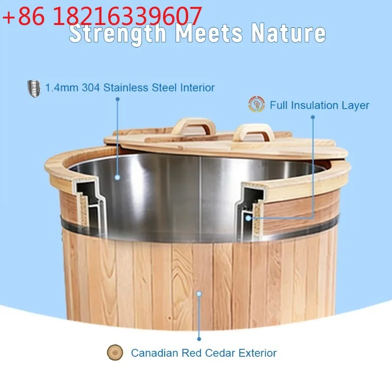 YAO SR-BT1006 Compact Ice Bath Tub, designed for athlete recovery - Cedar wood tub - 3°C cooling, 42°C heating