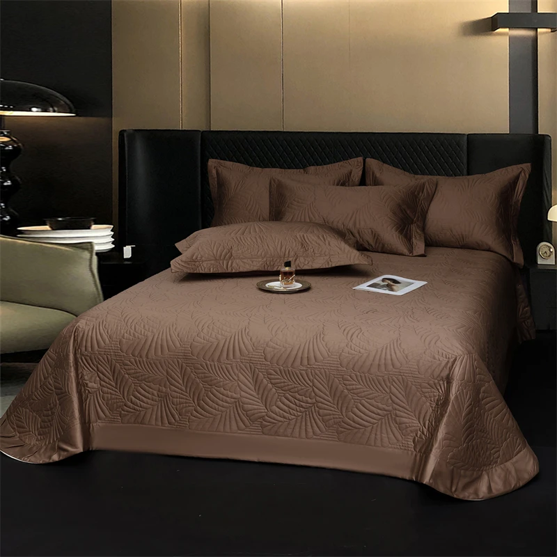 60S Cotton Leaf Quilted Bedspread Set 3/5Pcs Soft Silky Coverlet With Pillowcases Luxury All-Season Bed Cover for King Queen Bed