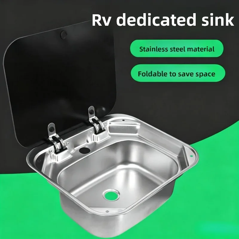 Covered Stainless Steel Sink Foldable RV Sink Square Washing Basin For Camper Yacht Tiny Home Kitchen