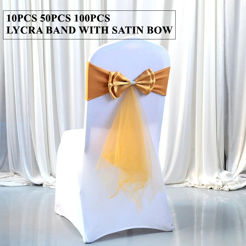 

25 Colors Spandex Lycra Chair Band With Satin Bow Stretch Sash Tie For Wedding Banquet Event Decoration