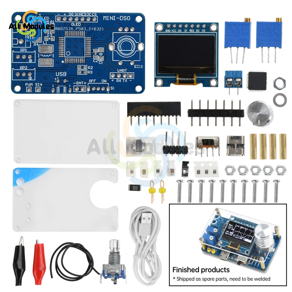 DIY Mini Digital Oscilloscope Electronic Kit DC 5V STC Microcontroller Electronic DIY Loose Parts with 0.96 inch DOS LCD