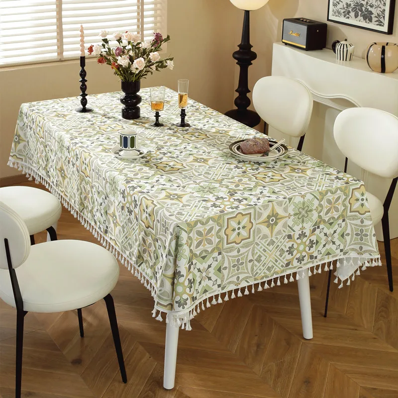 Table Cloth Pastoral Waterproof and Dust-proof Holiday Jacquard Cloth Fringe Christmas Coffee Table Cloth Tableclo