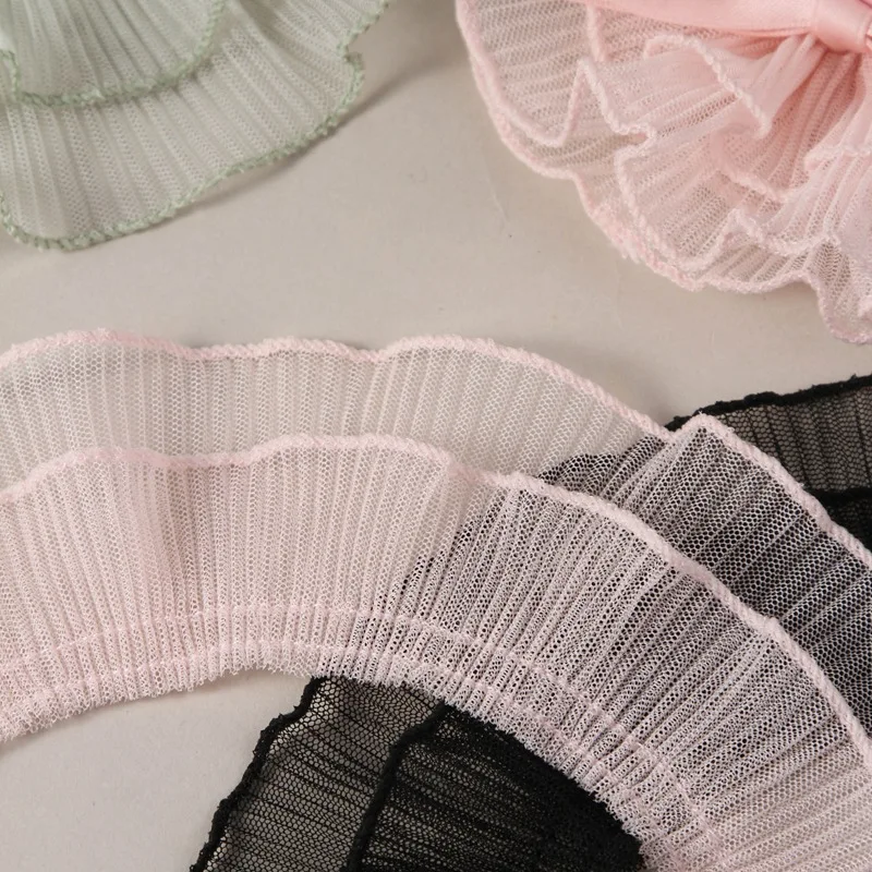 55MM Double Pleated Lace Yarn Wavy Hairpin Bow DIY Accessories Cake Rim Decoration Flower Wrap Dress Material Folded Yarn