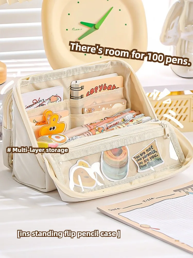 9-lagiges, doppelseitiges, abnehmbares Stiftetui mit großer Kapazität, einfache dreidimensionale Flip-Briefpapiertasche, multifunktionale Aufbewahrungstasche – Detail 6
