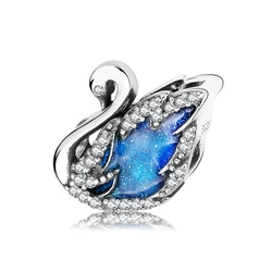Fairy tale 925 Sterling Silver glittering Blue Swan zircon Beads fashion 2018 Fit Original European Charms Bracelet Jewelry