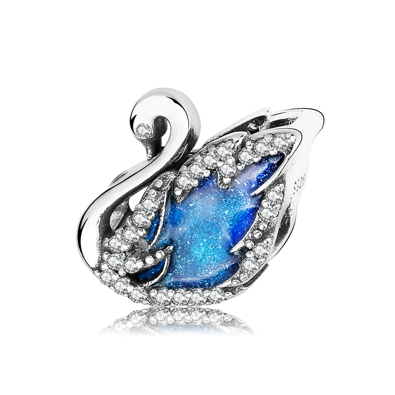 Fairy tale 925 Sterling Silver  glittering Blue Swan zircon Beads fashion 2018 Fit Original European Charms Bracelet Jewelry