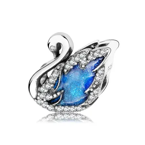 Fairy tale 925 Sterling Silver  glittering Blue Swan zircon Beads fashion 2018 Fit Original European Charms Bracelet Jewelry