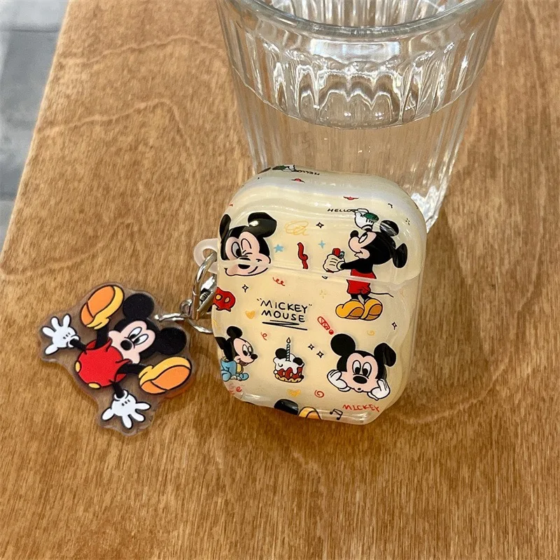 ديزني ميكي ماوس حقيبة سماعة الاذن ل أبل AirPods 4 3 الكرتون لينة شل ل AirPods 1 2 برو مع سلسلة مفاتيح قلادة الاكريليك