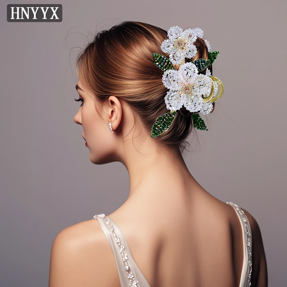 HNYYX Flower Hairclaw Sparkly Crystal Hair Clip Shark Clip Girl Delicate And Elegant Rhinestone Head Piece Bridal Hairpin A180