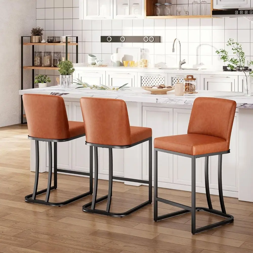 

Набор из 3 барных стульев высотой 24 дюйма с коричневой спинкой из искусственной кожи для кухонного острова