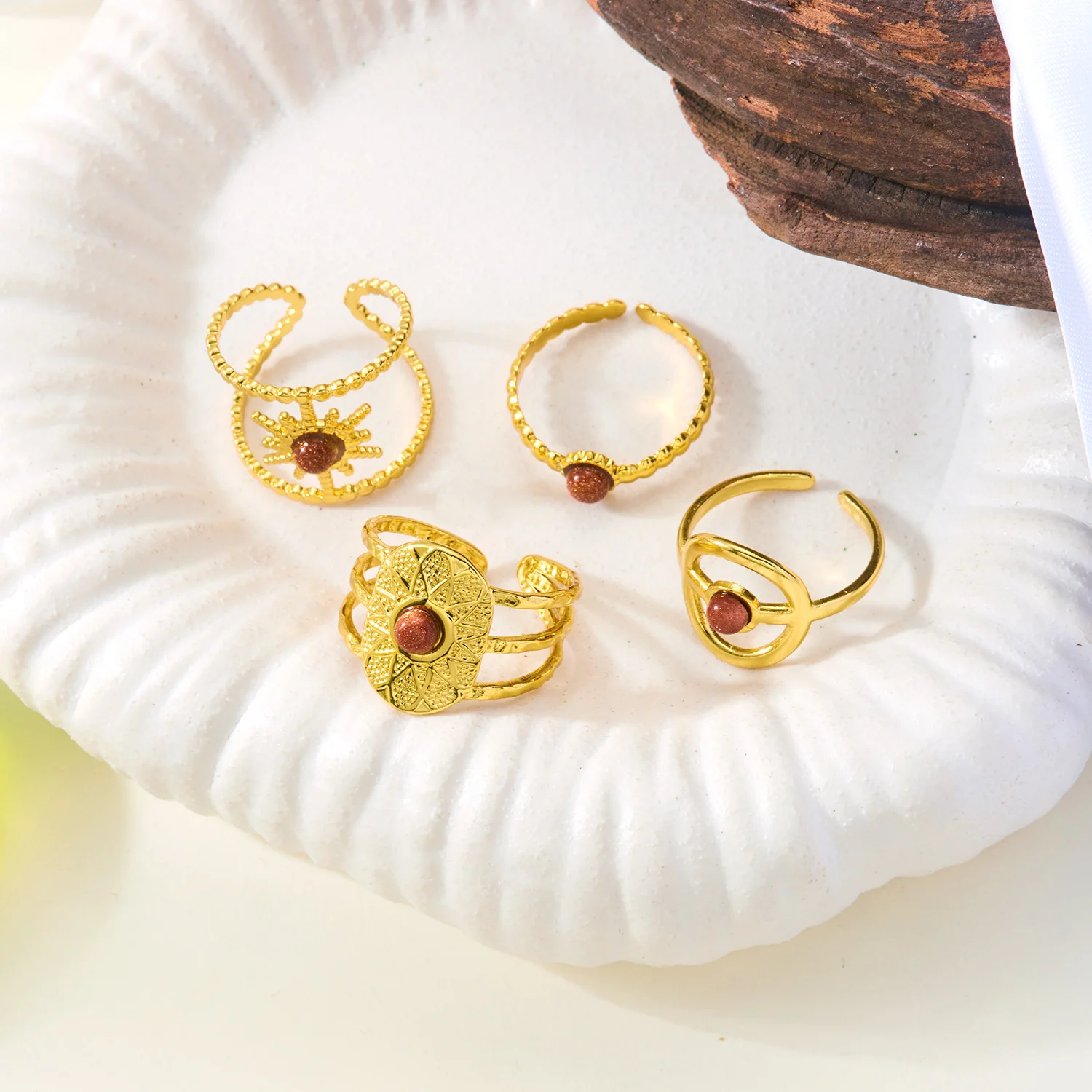 Edelstahl-Ringset mit geometrischem Muster für Damen und Herren, bunter Emaille-Sonnen-Herz-Fingerring, böhmischer ästhetischer Schmuck – Detail 5