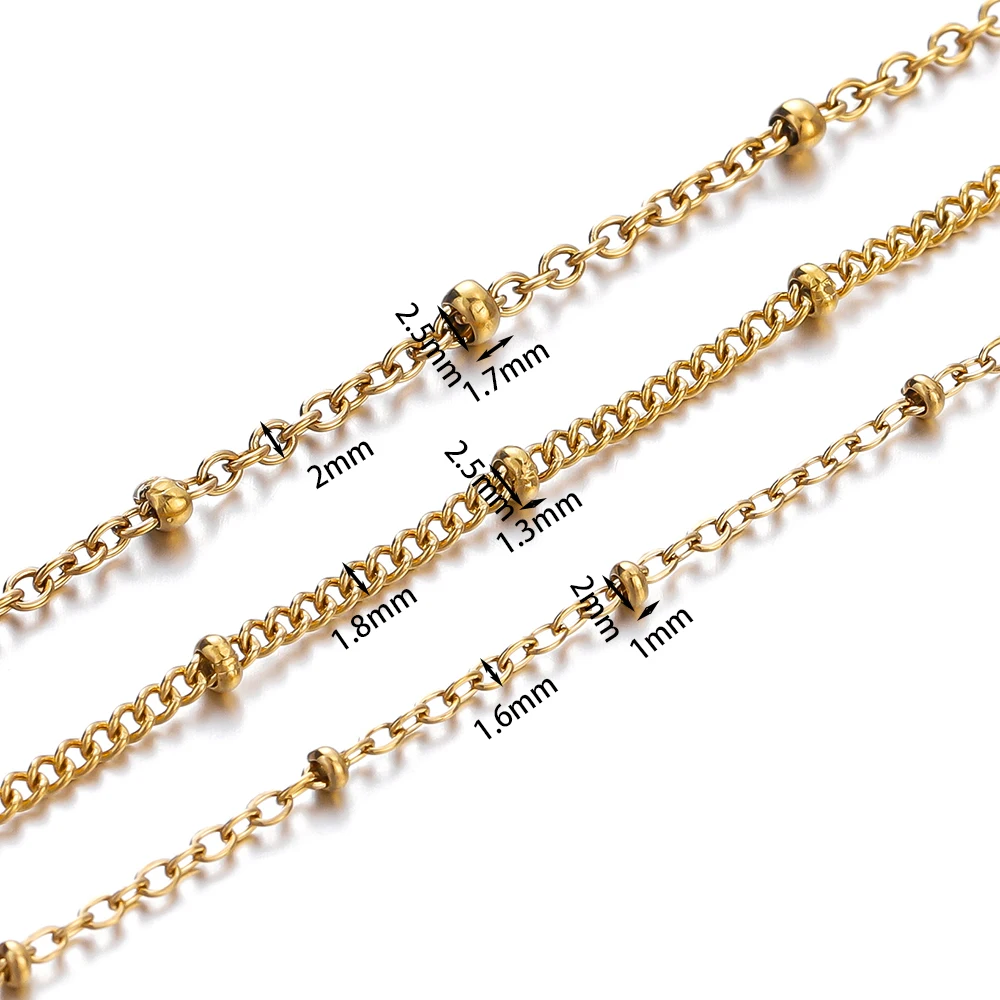2m Gold Color Stainless Steel Satellite Ball Bead Cable Link Chain for DIY Bracelet Necklace Extender Jewelry Making