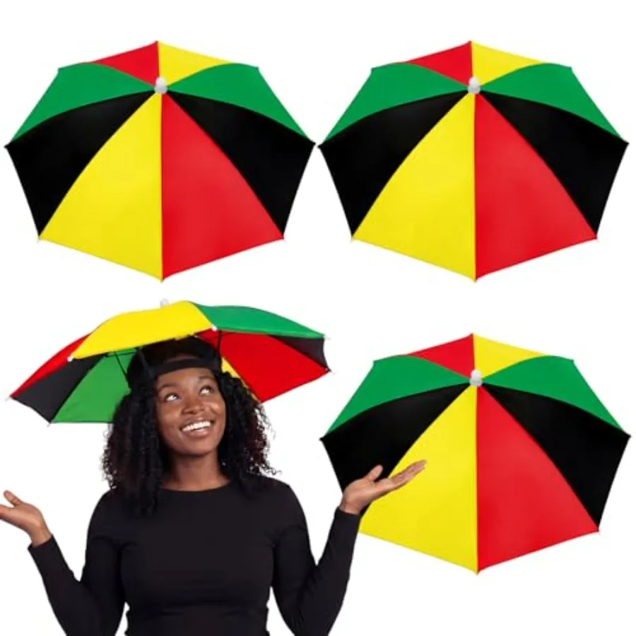 

Sanwuta 4 Pack Umbrella Hat for Adults Red Yellow Green Black Waterproof Foldable Party Headwear Band Hands Free Sun Rain Prote