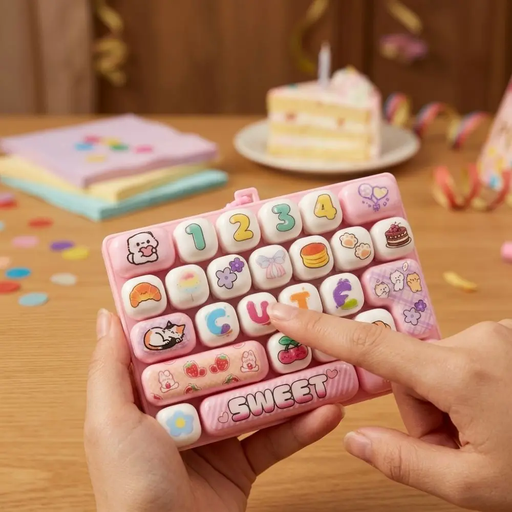 Cartoon 26 Key Keyboard Keychain Clear Key Sounds Plastic Mechanical Fidget Keyboard Animal Patterns Clickable Keys