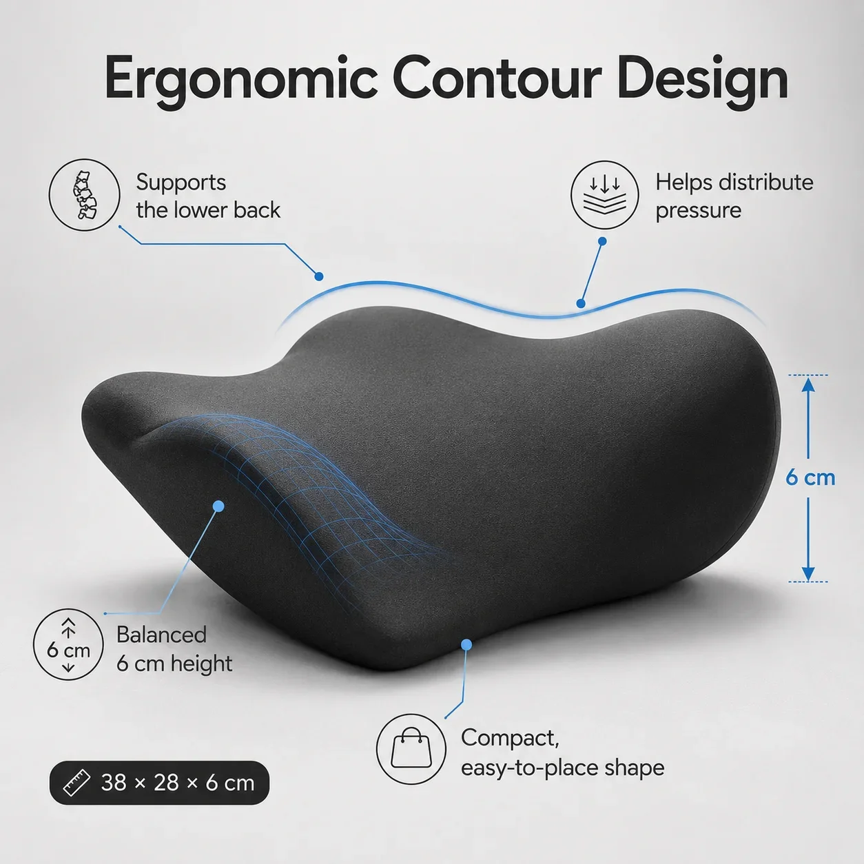 Ergonomic Lumbar Support Cushion, Memory Cotton Sleep Back Pillow, Comfortable Orthopedic Bed Lumbar Protrusion Support